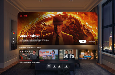 Netflix UI for Apple Vision Pro - Spatial Design (AR Preview) 3d apple vision pro ar augmented realiy netflix redisign spatial design ui ui design uxdesign virtual reality vision pro ios