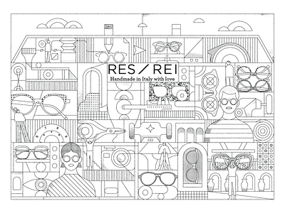 Res / Rei draft eyeglasses graphic illustration line art outline skecth