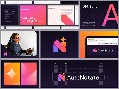 AutoNotate - AI-Generated Interview Notes - Brand Guidelines ai artificial intelligence brand brand guidelines brand identity brand style branding design guide guidelines interview logo logo design notes notetaker orange pink saas vektora visual identity