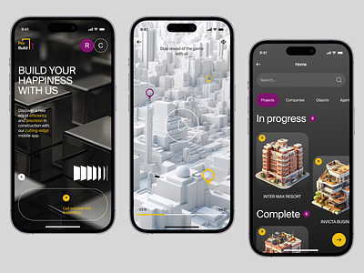 ProBuild - Mobile App Concept 3d concept creative dark design entertainment game graphic design illustration inspiration mobile modern stylish ui ux
