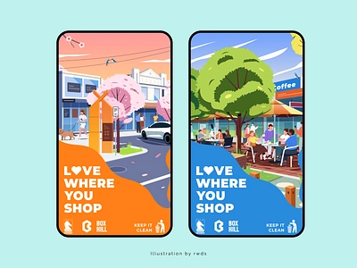 Public welfare illustration3 car coffe illustration shop street town tree vector