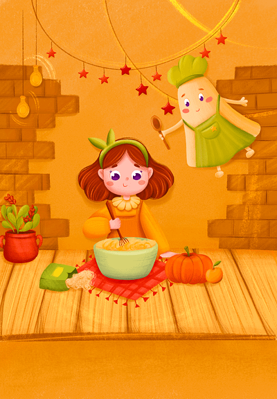 Cozy autumn children's illustration autumn cartoon character children illustration cozy digital art illustration kids kids illustration pumkin