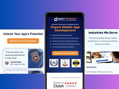 SaaS Landing Page/ Debut Infotech app landingpage branding design dribbble shot landing page design landingpage lead generation mobile mobile app landing page ui ux