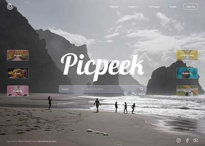 Picpeek - Stock Photo Site Landing Page Design design graphic design landing page photo stock typography ui ux web