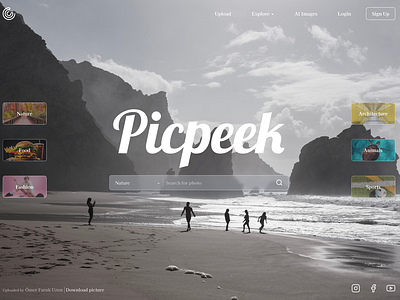 Picpeek - Stock Photo Site Landing Page Design design graphic design landing page photo stock typography ui ux web