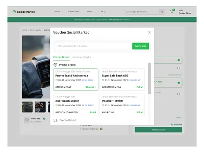Voucher Modal for Social Market design figma order detail order page transaction ui user interface voucher voucher page