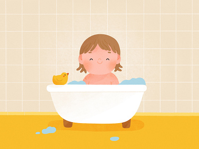 Night routine baby bath character childrens illustration cute fun illustration kid in a bath kid lit night routine yellow duck