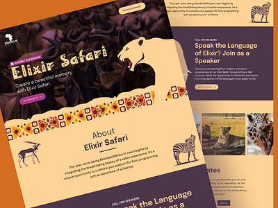 Elixir Safari - ElixirConf Africa 2024 community conference elixir event landing page ui ux website design