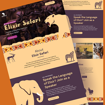 Elixir Safari - ElixirConf Africa 2024 community conference elixir event landing page ui ux website design
