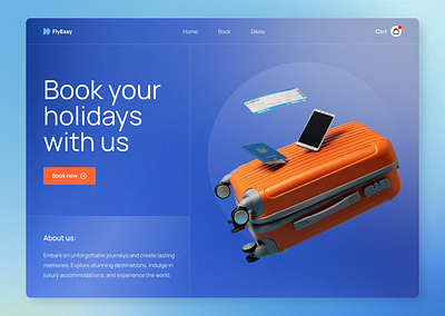 Fly Easy - Holiday Booking Website blue bold book booking clean ecommerce exploration flights flying gradient hero holiday hotel landing page luggage minimal ticket travel web design world