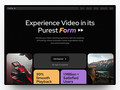 PurePlay - Video Player App Website branding design graphic design landing page saas ui video video player web design website