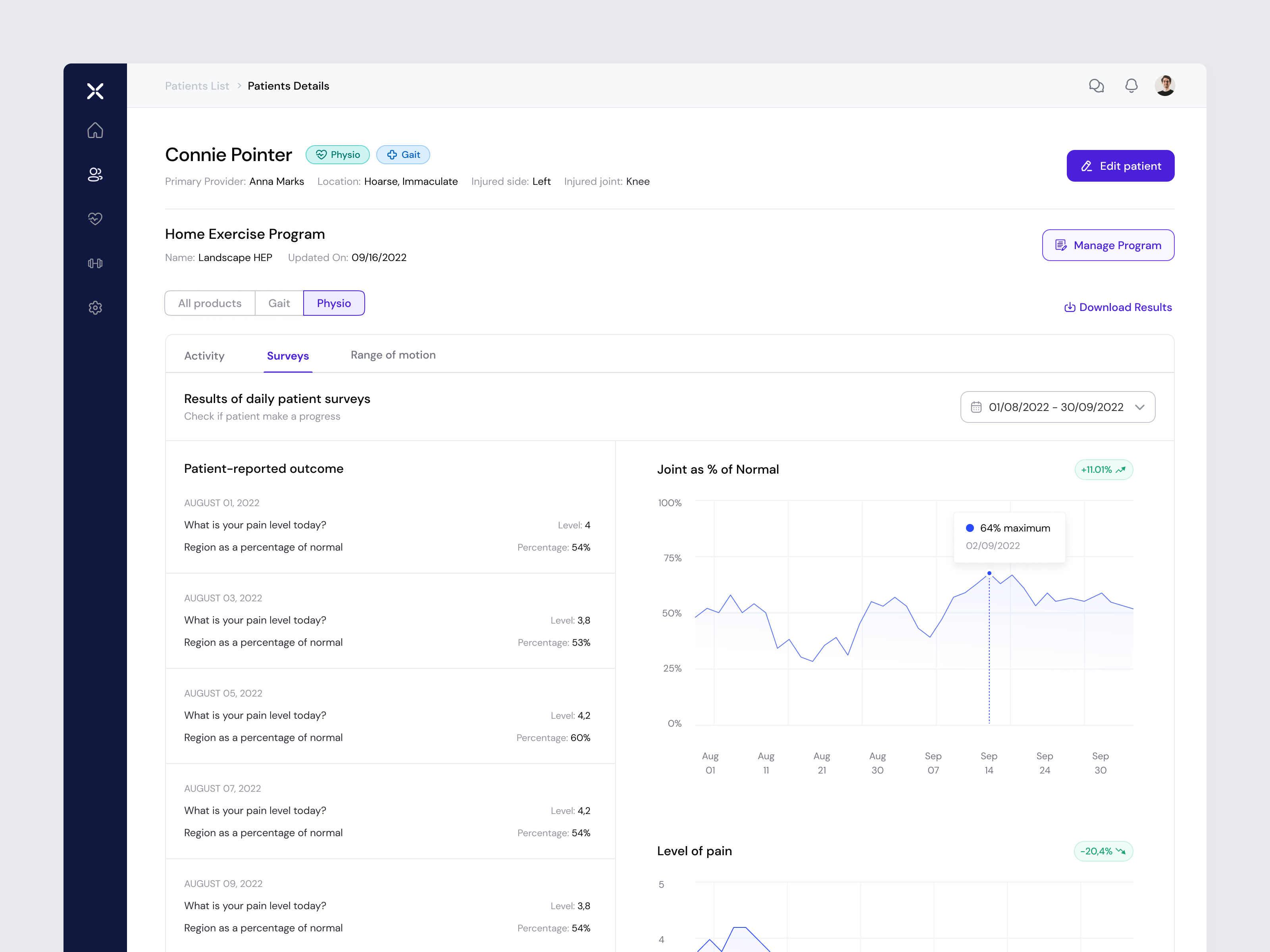 Exer — portal for physiotherapists chart components design system health interface physiotherapy platform product product design ui ux