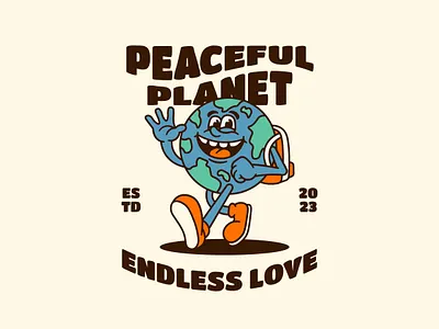 Planet Earth 60s 70s brand brand identity branding character classsic design earth graphic design happy illustration joyful logo mascot nostalgic old story planet retro vintage