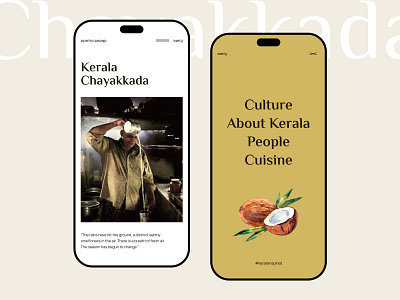 App to explore the essence of Kerala. app chaya coconut earthy kerala keralainspired mobile mobile app ui ux visual design visual style website
