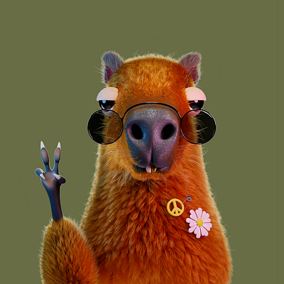 Capybara 3d character design graphic design hi illustration mascot music peace sunglasses