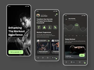 Fitness Mobile App Design android app designer app design app ui design fitness fitness app graphic design gym gym app health healthcare ios app design minimal app mobile app mobile app screens mobile design sport app training uiux workout