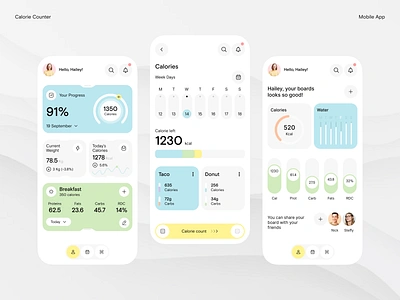 Health Tracker analyzes calendar calorie companion health medical mobile design pie chart saas self awareness startup statistics tracker user interface