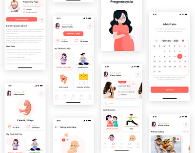 Pregnancy App Design app design application applicationui appui aqppux design designui landing page mobile app pregnancy app ui uiux userinferface ux uxui