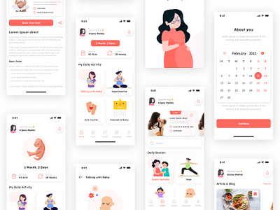 Pregnancy App Design app design application applicationui appui aqppux design designui landing page mobile app pregnancy app ui uiux userinferface ux uxui