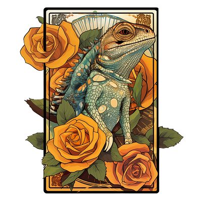 Couflage and Roses Card design illustration tarot art