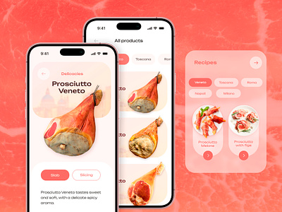 Ham House - Product app design e commerce food ham jamon meat minimal mobile product prosciutto recipe red ui ux veneto