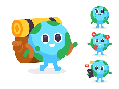 Travel Earth Mascot Logo app app icon app mascot backpack branding cartoon character cute design earth flat funny icon illustration logo mascot pin travel travelling vector