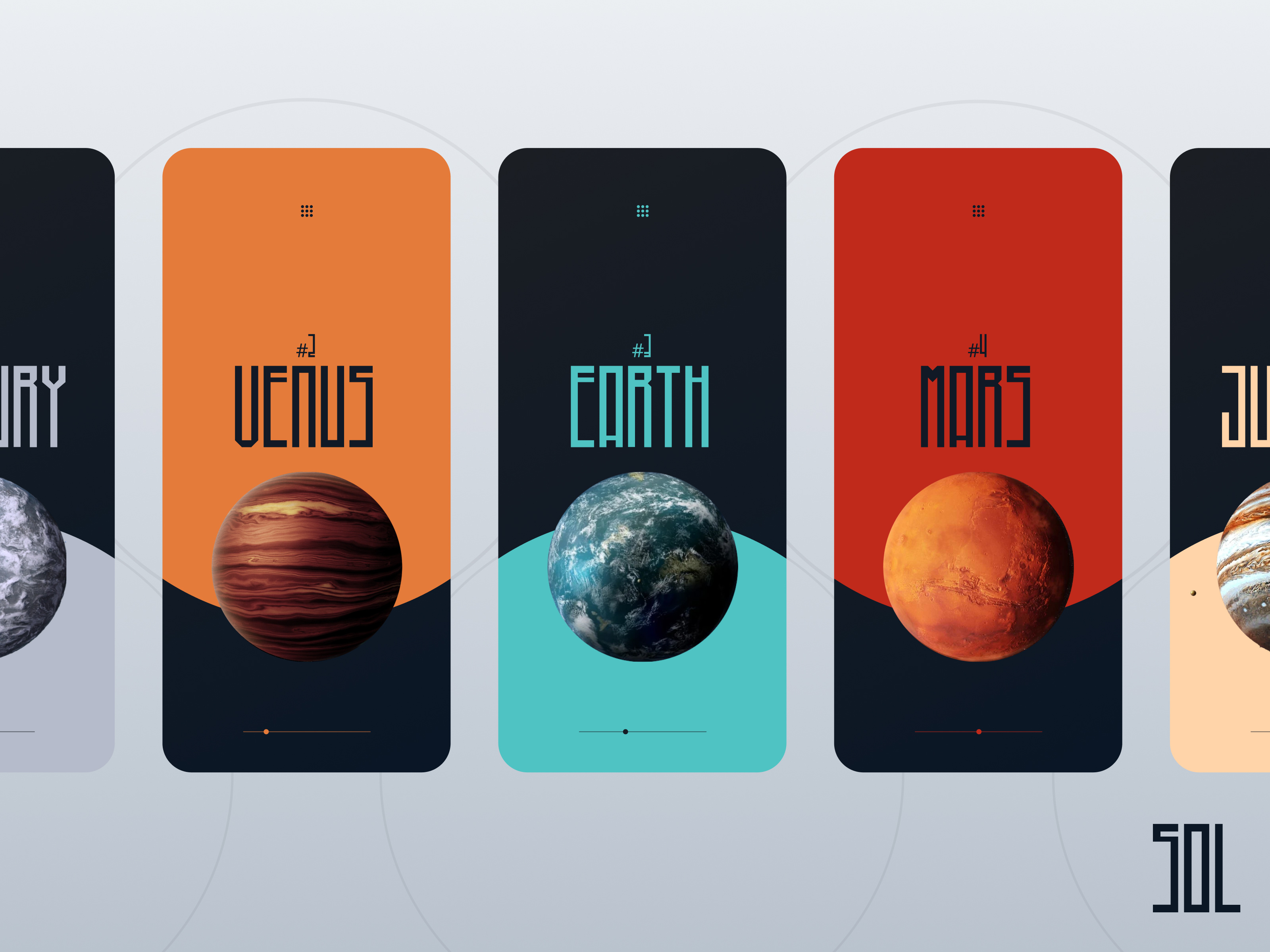 Planet Directory app art direction bold branding colour design flat colour logo mobile planet poster retro solar system stars two tone ui ui design universe user interface