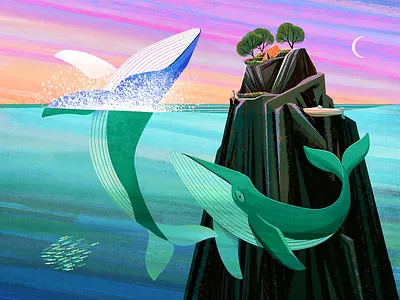 Ideal Camping Conditions camping fish humpback illustration landscape ocean outdoors texture whales