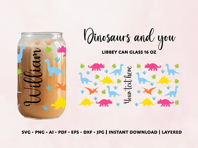 Get the Perfect Personalized Gift: Dinosaurs 16oz Can Glass Wrap 16 oz glass wrap beer can glass svg cute dinosaur svg dino cup wrap svg dinosaur can glass dinosaur cup kids dinosaur wrap svg glass can svg glass can wrap svg glass coffee cup graphic design libbey full wrap