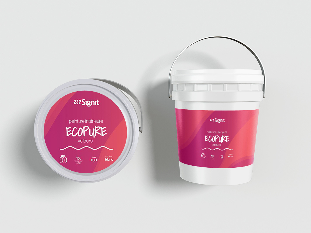 Paint bucket label design for Eco Pure Signit by Gordana Radonic on Dribbble