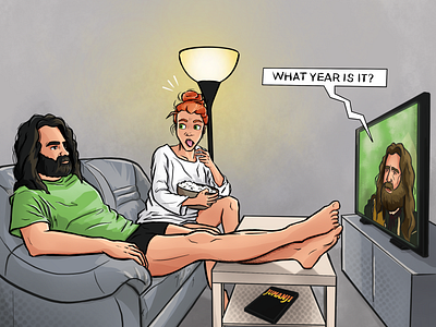 Jumanji? beard comic couple dvd funny green hair illustration ipadpro jumanji moustache movie popcorn procreateapp robin williams tv