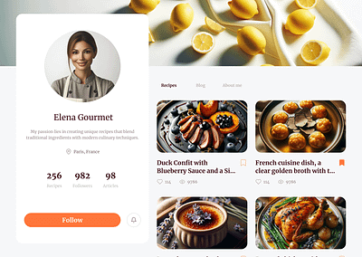 DailyUI #006 - User Profile blog color cooking daily dailychallenge dailyui design dish follow french profile ui user user profile ux