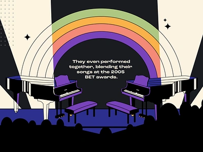 Ed Sullivan - Piano 3d audience bold composition contrast design ed sullivan explainer john legend midcentury motion graphics music performance piano rainbow spotlight stage stevie wonder text typography