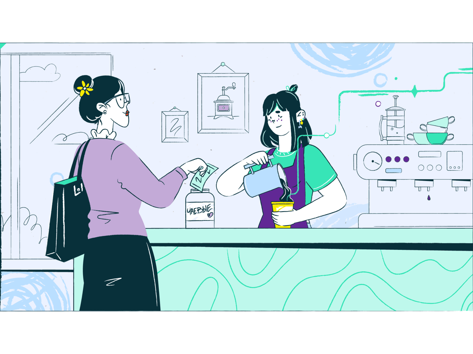 Cafe barista coffee design girl illustration teenager vector woman work