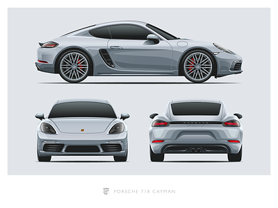 Porsche 718 Cayman car cayman clean click flat illustration minimalistic mockup porsche poster racing
