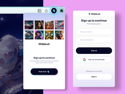 AI Chrome Extension UI ai branding chrome chrome extension clean color design elegant extension futuristic get started gradient intuitive login logo minimalistic prototype responsive ui ux