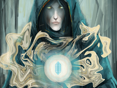 THE ENIGMATIC SPELLCASTER adobe fresco fantasy illustration scrabbling