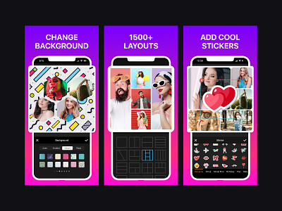 Collage App Screenshots android app app design app screenshots app store app ui graphic design illustration ios mobile app play store ui design ux
