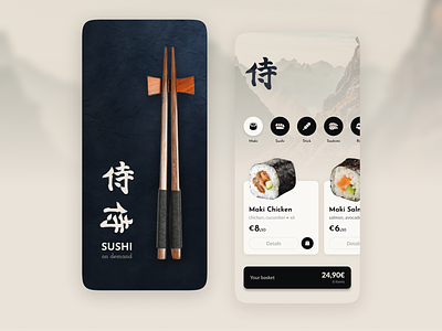 Minimalist Sushi App app beige cart design food homepage japan maki minimalist order price product sushi ui ux