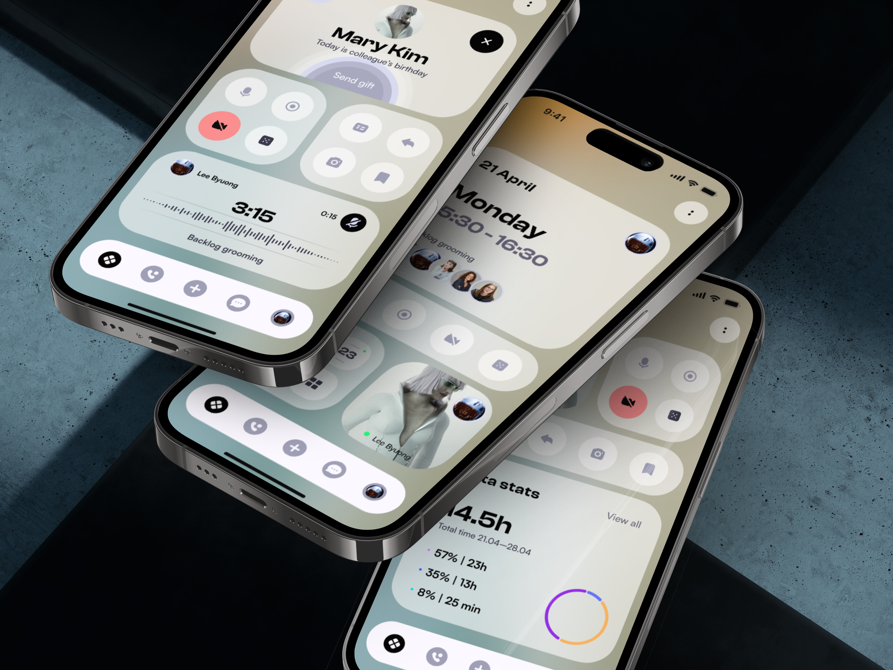 MEM UI kit – home screen with set of widgets for messenger app app application home screen ios messenger mobile ui uikit uxui