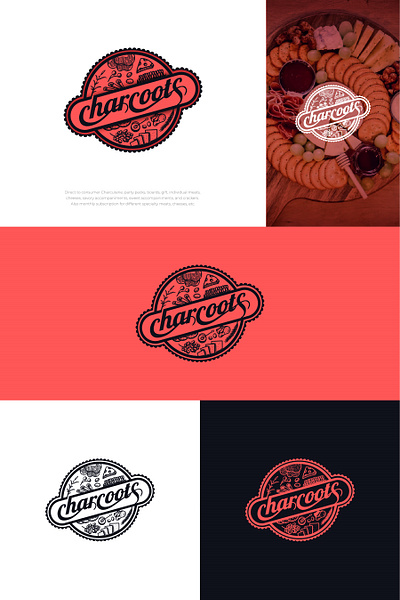 Charcoots bold branding charcuterie circular dish emblem food graphic design logo logos red vector