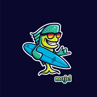 Maje Mahi character colorful design fish fun graphic design happy logo logos mahi mascot playful sea surfing vector