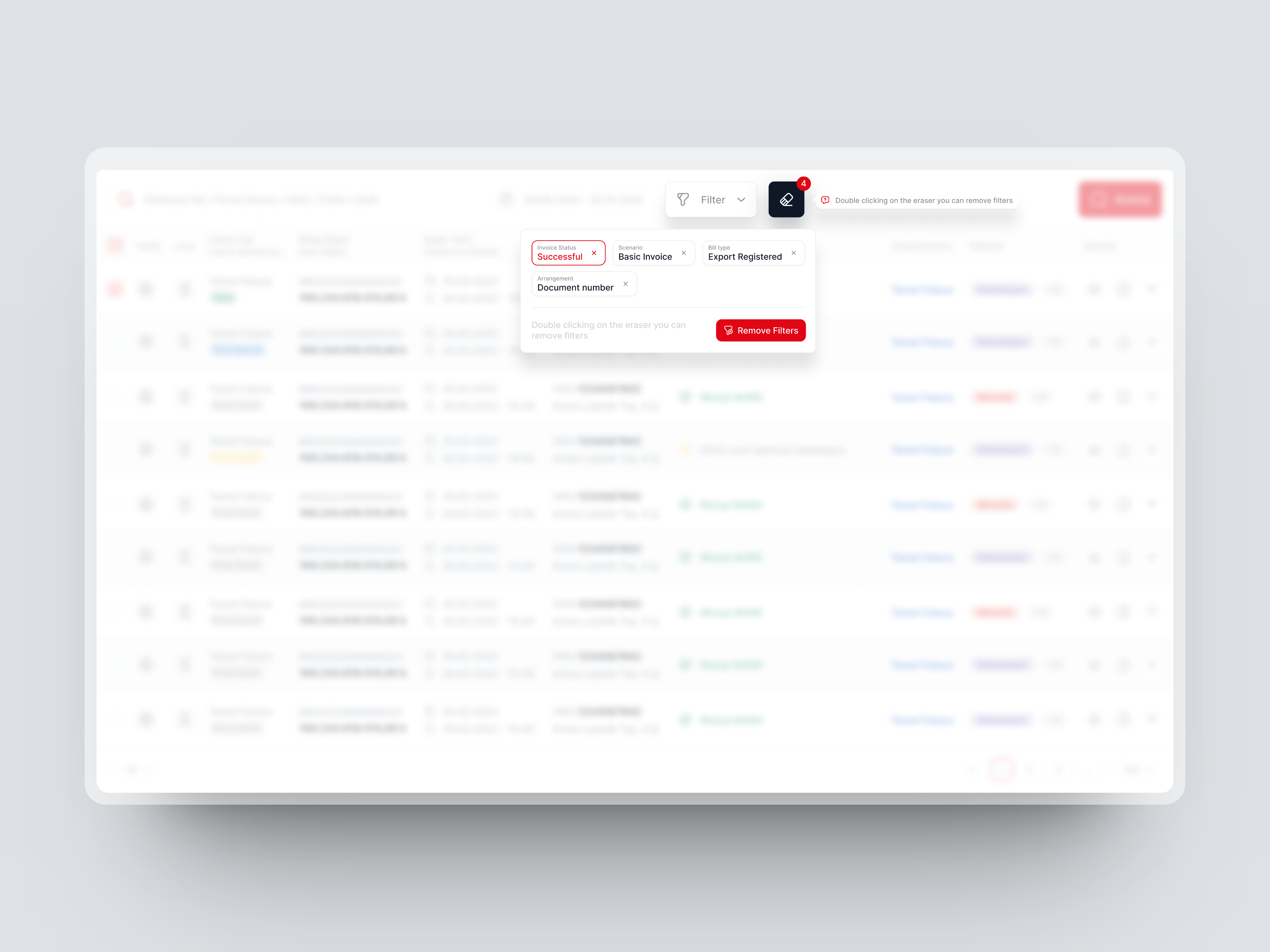 Filter View and Removal Screen admin dashboard data filter filterremove panel remove ui user interface