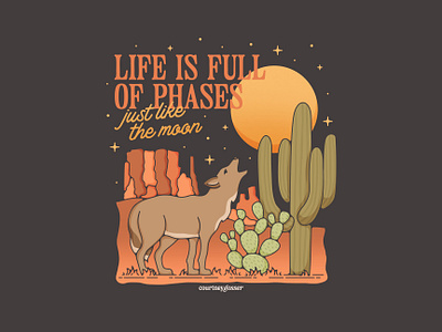 Life Is Full Of Phases adventure arizona botanical brand assets brand identity cactus desert illustration desert landscape earth design explore flowers full moon illustration moon phases nature nature design retro illustration vintage illustration wolf wolves