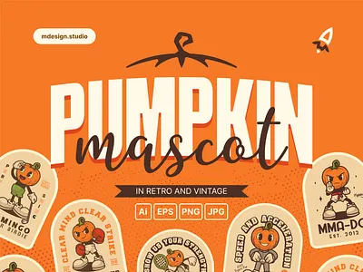 Sports Mascot Pumpkin Collection in Retro and Vintage branding character clothes esport graphic design halloween illustration logo mascot pumpkin retro sport sports vintage