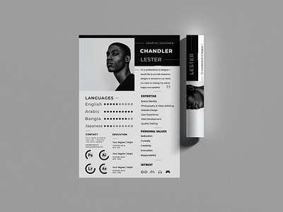 Aesthetic Modern Resume Design in Black-white Color black cv design elegant minimalist premium resume vector white