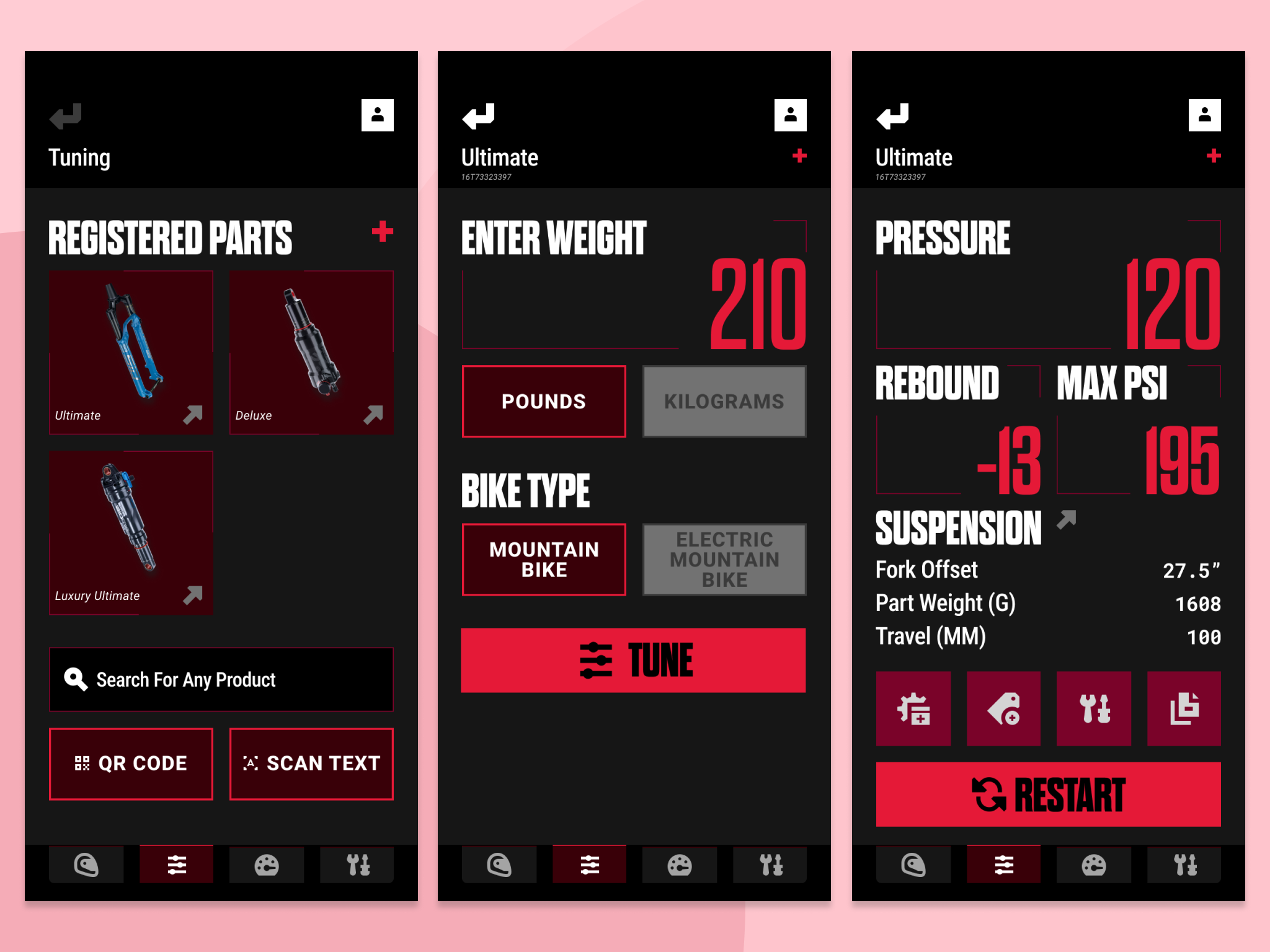 Mountain Bike Mobile Tuning App android android app design app interface app ui design application design biking input field interface ios app iphone mobile app mobile design mobile ui mobile website mountain bike product design responsive design typography ui ux