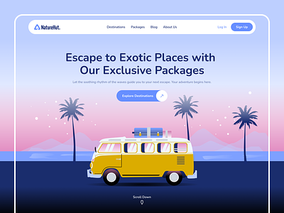 Travel Website Header beach creative design header home page illustration landing page logo minimal nature tour travel travelling trendy trip ui ux web design web header website