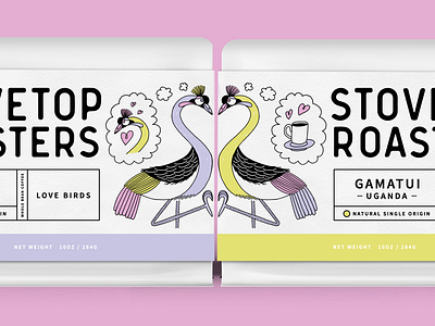 Love Birds bag bird cafe character coffee crane design illustration love mascot product roastery spot stovetop