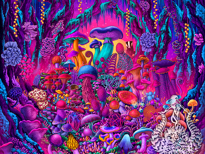 Vapor Mushrooms colorful fantasy forest illustration magic mushrooms package design poster psy psychedelic trippy vaporwave